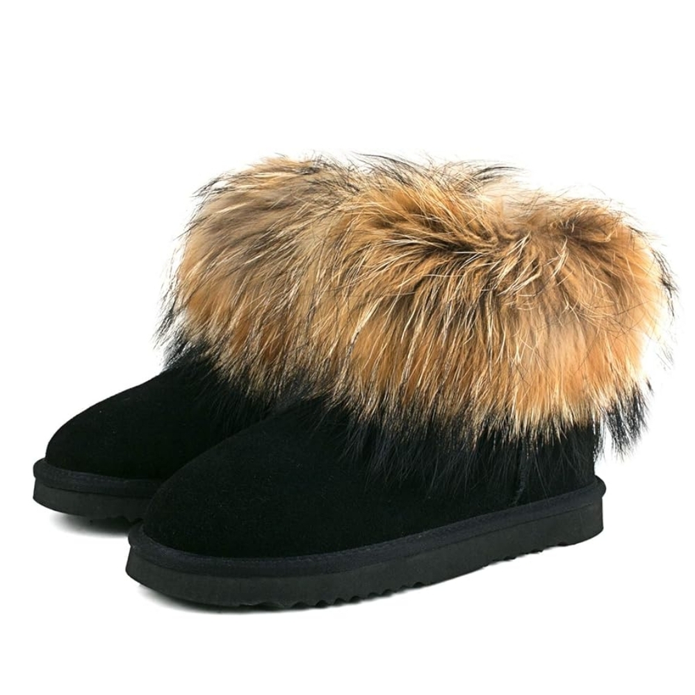Women's Black and Tan Fur-Trimmed Shoes - Picture 2 of 8